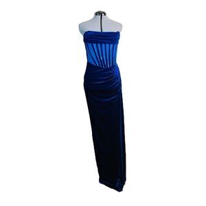 Miss Circle Priya Royal Blue Velvet Strapless Evening Gown